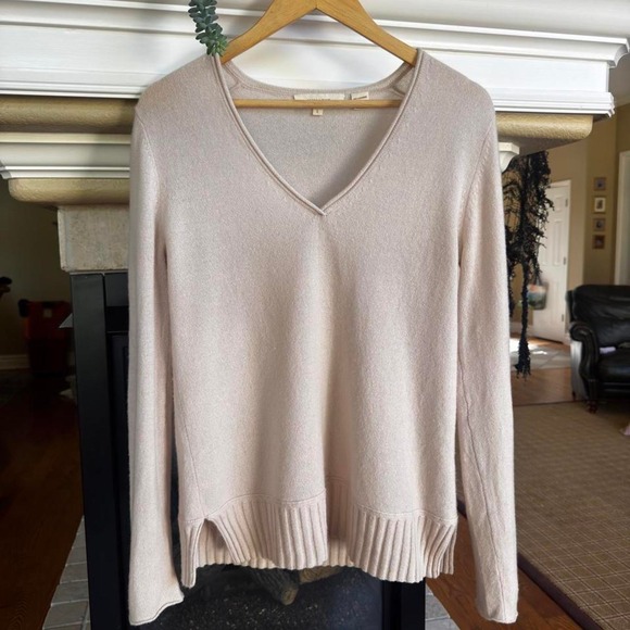 Inhabit Sweaters - Inhabit cream cashmere V neck sweater fall casual preppy minimalist large